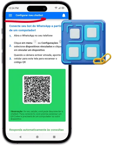Tela para escanear o QR code e conectar o atendente virtual ao WhatsApp