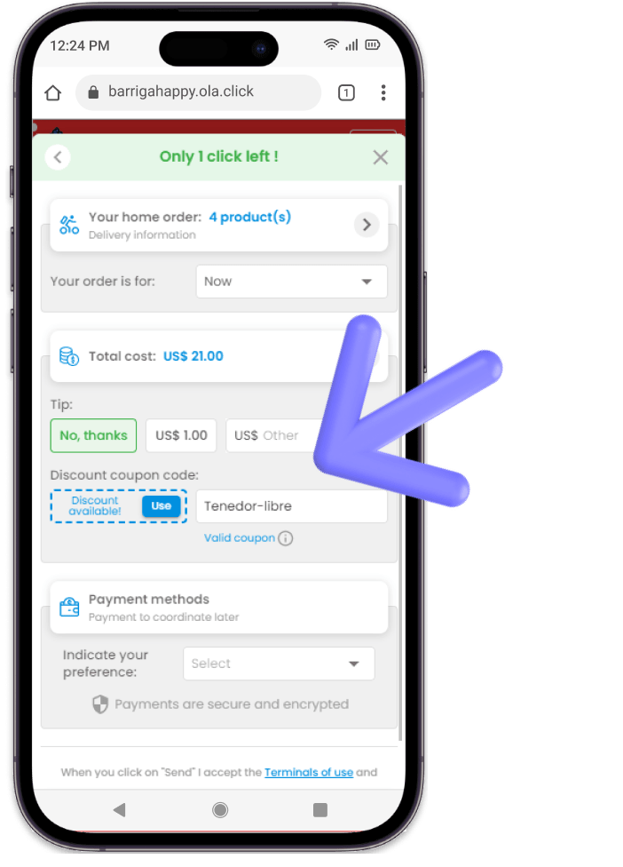 Celular aplicando desconto automático no fechamento da compra