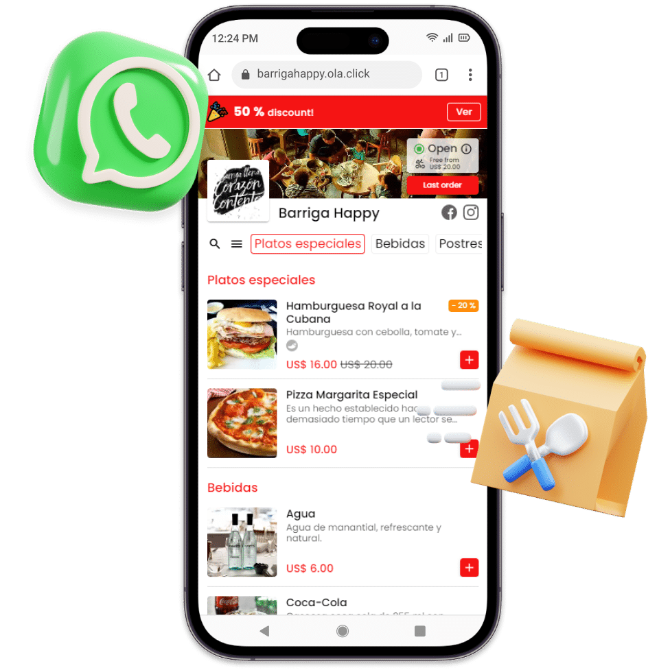 Cardápio web da OlaClick com WhatsApp