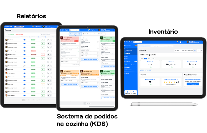 Sistema OlaClick em tablets — relatórios, sistema de pedidos na cozinha (KDS) e inventário