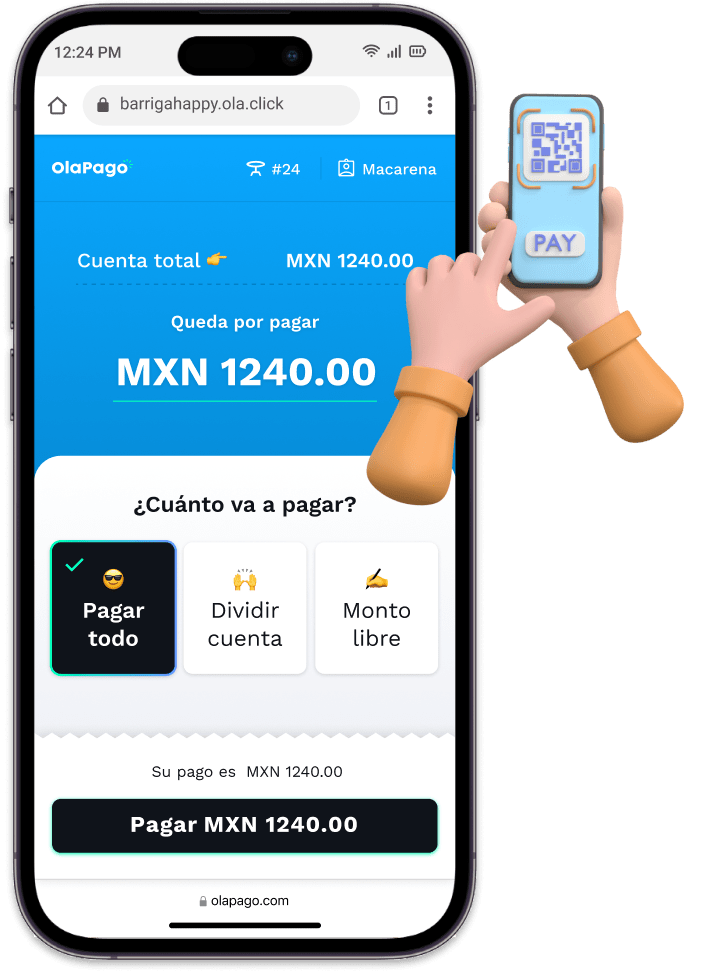 Celular mostrando o pagamento via QR Code no ponto de venda digital da OlaClick