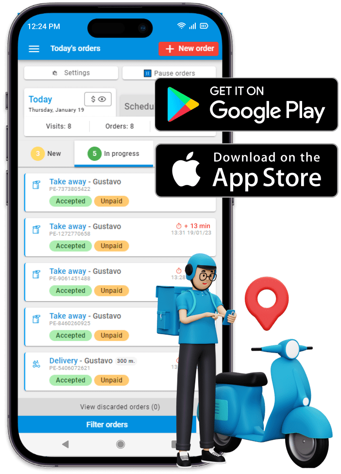 Celular mostrando o app para entregador e para garçom da OlaClick